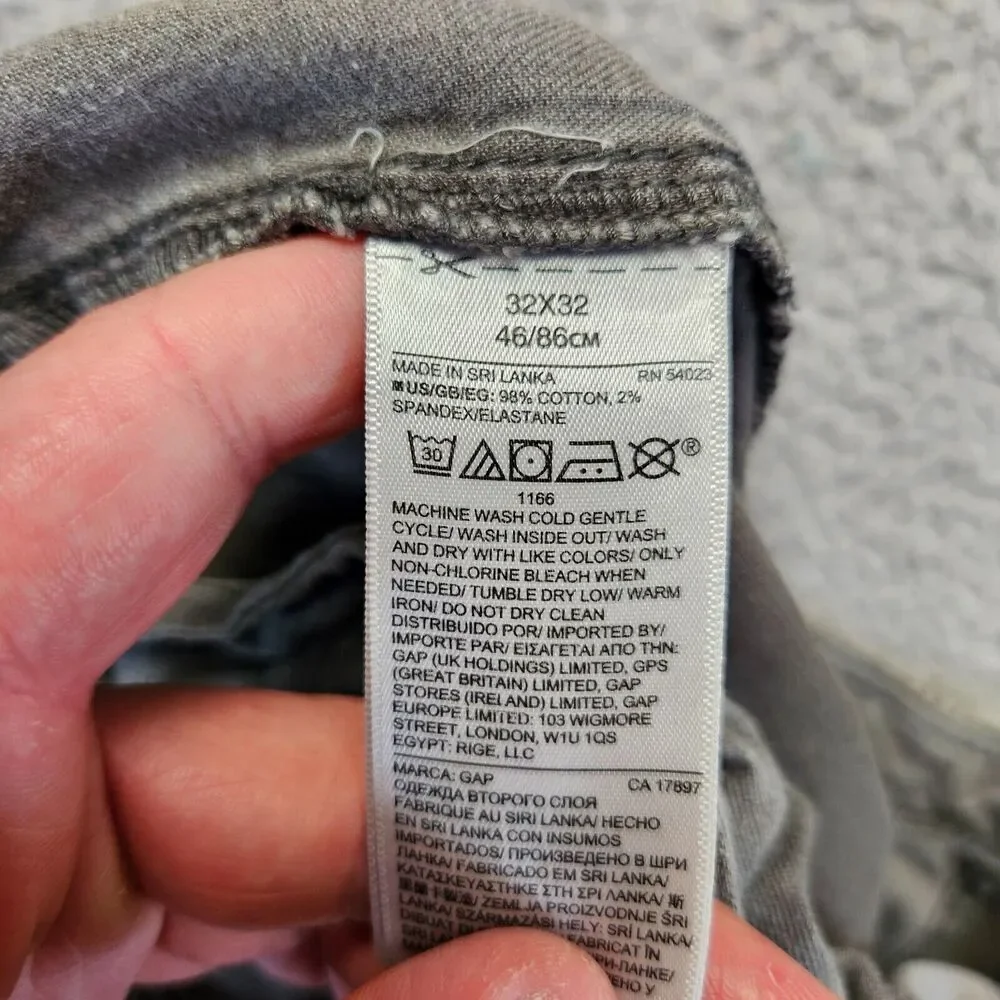 Gap Pants Mens 32x32 Gray Denim Slim Vintage‎ Tapered Leg